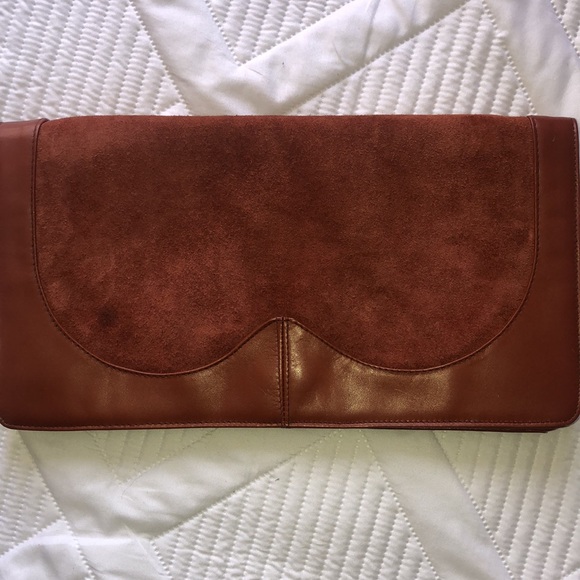 Lawrence Bentley Leather Clutch Terra-cotta suede detail. Chic, classic stylish - Picture 8 of 15
